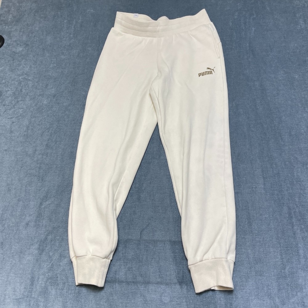 Puma Sweatpants Womens 28 Snow White Fleece Lined Drawstring Tapered Leg Running